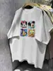 Camiseta Moderna de Manga Corta, Estilo Holgado y Relajado, Top que Cubre el Vientre, Estampado de Dibujos Animados Versátil, Cuello Redondo Casual Tallas Grandes para Verano