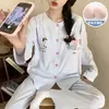 Pijama de Algodón Nube para Mujer con Almohadillas en el Pecho, Cárdigan Lindo de Dibujos Animados para Primavera y Otoño, Conjunto de Ropa de Casa Fina de Manga Larga para Estudiante