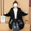 Cárdigan sudadera estampado para mujer talla grande, de longitud media, forrado de polar, engrosado para abrigar, chaqueta con capucha extragrande
