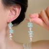 Aretes de Borlas de Flores Azules Estilo Bohemio Aretes para Vacaciones de Primavera y Verano Clip para Oreja Mori Aretes para Rostro Cuadrado Redondo para Mujer
