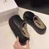 Mules de cuero estilo Birkenstock con suela gruesa para mujer, nueva colección otoño/invierno 2026, pantuflas de algodón mullidas para usar en exteriores
