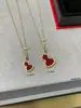 Collar Kirin Calabaza Roja para Mujer Oro Rosa 18K Esmeralda Verde Diseño Nicho Diamante Cadena Calabaza Doble Mujer