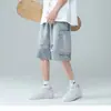 Shorts de mezclilla rotos para hombre, verano, finos, marca de moda, overol, pantalones cropped holgados, shorts de alta calle americanos