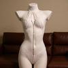 Sexy Encaje Blanco Chica Caliente Cadena de Puro Deseo Cuello Halter Entrenamiento Sexy Tentación Lencería Conjunto Esposa Joven Sujetador