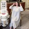 Pijamas de outono novos em estoque para mulheres, camisola de manga comprida com gola V, de algodão nuvem com renda, com bojo fixo no peito, tamanho plus size