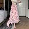 Saia de Chiffon Floral com Babados Românticos Íris Peça Única Avental Saia de Fada Anti-riscos Saia de Comprimento Médio
