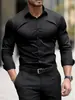 Camisas Versátiles Casuales para Hombre de Comercio Exterior Transfronterizo para Primavera y Otoño, Camisas Elegantes de Manga Larga sin Planchar, Camisas de Color Sólido con Cuello de Solapa para Negocios