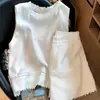 Conjunto de Chaleco de Lino Bordado con Encaje 2026 Verano Nuevo Estilo Sin Mangas Casual Shorts Conjunto de Dos Piezas 815