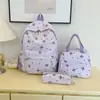 Set de mochila estampada fresca y elegante de tres piezas para estudiantes de secundaria y universidad, estilo universitario, temática de bosque, para chicas, adecuado para viajes casuales