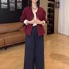 24806 Da Ai Mei Yi Yuan 2026 Otoño Nuevo Estilo Coreano Holgado Manga Larga Falso Dos Piezas Top Casual Pantalones de Pierna Ancha para Mujer