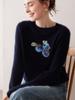 Suéter de Cashmere para Mulheres 100% Cashmere Puro Outono e Inverno Novo Estilo Gola Redonda Pulôver Jacquard de Mirtilo Manga Longa Tricotado Camisa Base