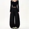 Jeans Retro Americanos de Mezclilla Cruda Negro Deconstruidos con Parches de Cimitarra para Mujer, Pantalones Anchos Holgados Nuevos