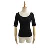 Deseo Puro Sexy Camiseta de Manga Media con Cuello en U Grande para Mujer, Top Corto Básico Ajustado de Color Sólido para Verano