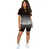 2023 Amazon estación independiente Europea y Americana Ropa de casa manga corta shorts casual degradado color sólido conjunto de dos piezas femenino WISH