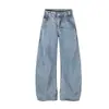 Jeans Magic Bear estilo retro americano, lavado, con dobladillo curvo, corte recto holgado, pantalones de pierna ancha con tirantes únicos y diseño hasta el suelo