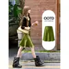 Falda corta bodycon verde cola de pez para mujer, nuevo verano 2026 línea A satén de acetato estilo americano chica hot falda midi