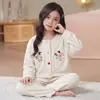 Pijama para niños, conjunto de dos piezas de forro polar con mangas largas, holgado, otoño e invierno, elegante y casual, para niñas mayores
