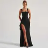 Vestido de Noche Largo Transfronterizo Europeo y Americano para Mujer Moda Verano 2025 Sexy sin Tirantes Espalda Descubierta con Abertura Alta