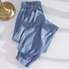 Foto Real de Pantalones Casuales para Mujer Talla Grande, Talla 90 kg, Jeans Finos de Seda de Hielo Primavera/Verano, Corte Holgado, Pantalones Jogger Adelgazantes