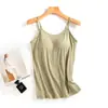 Camisole de Algodão Peça Única com Bojos Embutidos para Primavera e Verão, Anti-Exposição, Corte Justo, Roupa Íntima Confortável para Camada Base