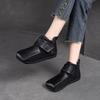 Botines cortos de mujer nuevos de otoño e invierno Shanghai Jiejie con velcro retro, suela suave de piel vacuna, punta cuadrada, casuales y cómodos