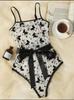 Lingerie sexy suprimento transfronteiriço comércio exterior europeu e americano sexy alça única feminina estampada fábrica atacado