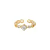 Estilo Luxo Leve, Elegante Corrente de Zircônia em Forma de Diamante, Anel Aberto Ajustável Vazado, Anel de Dedo Indicador de Alto Padrão Nicho para Mulheres