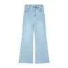 Calça Jeans Flare de Cintura Alta para Mulheres, Emagrecedora, Solta, Elástica, Fluida, Outono 2025 Novo Estilo Americano Calça Flare de Cintura Alta Comprimento Total