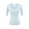 Top de Estilo Puro Deseo con Cuello en U Grande y Mangas Medias, Verano Lyocell Fresco al Tacto con Flecos Ajustado Adelgazante Camiseta Base