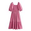 Venta al por mayor 2024 primavera nuevo estilo europeo y americano ropa de mujer cuello cuadrado textura manga abullonada vestido