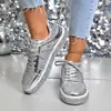 Zapatillas de Lona para Mujer de Otoño 2025, Nuevas, Transfronterizas, con Cordones, Lentejuelas, Suela Gruesa, Talla Grande, Moda Casual, Caña Baja