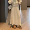 Saia Longa de Tricô com Cintura Elástica para Mulheres, Novo Estilo Outono/Inverno 2026, Suave e Versátil, Elegante Saia Longa Plissada em Linha A