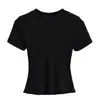 Camiseta Básica Ajustada Estilo Americano Ins Chica Picante para Mujer, Camiseta Ajustada Elástica de Verano, Manga Corta Cuello Redondo, Top de Color Sólido Adelgazante, Moderno
