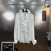 Camisa Branca Slimming Versátil para Primavera e Outono com Gola Franzida e Gravata, Mangas Longas, Design Francês, Transfronteiriço