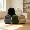 Bolsa de Libro Casual Simple para Mujeres Corduroy Japonés Color Sólido Estilo Perezoso Mochila de Viaje Mochila para Estudiantes de Secundaria Estudiantes Universitarios
