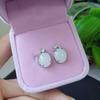 Pendientes de calcedonia blanca de imitación al por mayor de fábrica, pendientes de jade blanco Hotan de imitación con temperamento vintage, pendientes de microdiamantes chapados en platino.
