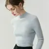 Suéter de punto base para mujer, de primera línea, listo para usar, sin costuras, 100% cachemira pura, cuello semi-alto, acanalado, corte ajustado, adelgazante