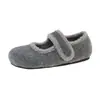 Sapatos Peludos com Sola Grossa e Aumento Interno para Mulheres 2025 Outono e Inverno Novos Sapatos de Algodão Mary Jane Lã Aconchegante