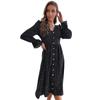 Bai Fen Zhi Yi Amazon Transfronterizo Europeo y Americano Comercio Exterior Otoño Ropa de Mujer Elegante Vestido Negro de Lunares de Manga Larga