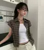 El tamaño ha sido actualizado. Camisa de Verano Estilo Coreano Nuevo Diseño Versátil con Cordón Cuadros Manga Corta Top para Mujer