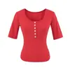 Camiseta Vintage com Gola Henry, Ombro Normal, Manga Meia-Manga para Mulheres, Novo Estilo Verão 2026, Cintura Marcada, Caimento Ajustado, Manga Média, Top Curto
