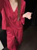 Pijama de seda de hielo para mujer, primavera y otoño, estilo princesa coreana, manga larga fina, pantalón largo, se puede usar como ropa exterior, ropa de casa, venta al por mayor transfronteriza