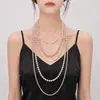 Collar largo de perlas multicapa ins de celebridad de Internet de Corea del Sur para mujer, elegante, elegante, decoración para vestido de noche, cadena para suéter