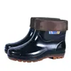 Botas de chuva de borracha impermeáveis e espessas, quentes e duráveis para o inverno, de altura média, botas de chuva masculinas com forro de fleece, botas de água antiderrapantes de cano curto, de cano baixo