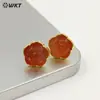Pendientes con Textura Flor de Rosa Tridimensional Tallada Piedra Preciosa Cristal Rosa Ojo de Tigre Chapado en Oro de 18 Quilates para Accesorios de Mujer