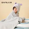 Bata de Baño con Capucha de Dibujos Animados Sanli para Niños, Manta de Coral Absorbente, Bata Portátil para Bebé, Toalla Envolvente