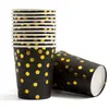 Fiesta Fiesta Punto Dorado Negro Bandeja de Papel Cumpleaños Año Nuevo Bandeja de Papel Vaso de Papel Servilleta de Papel Suministros Desechables para Decoración de Escritorio