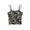 Top sin mangas de estilo americano con estampado de camuflaje, correa de pedrería, único, callejero, sexy, para chica caliente, doble correa para el hombro, moderno, Harajuku