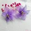 Pendientes Europeos y Americanos Más Vendidos de Doble Capa Estéreo Forma de Pétalo Tela Textil Flor Hecha a Mano Forma de Flor Diamante Pendientes Populares