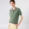 Suéter de cashmere com gola alta e listras retrô para mulheres, top de malha de manga curta, versátil, modelador e com toque de luxo, perfeito como peça de base